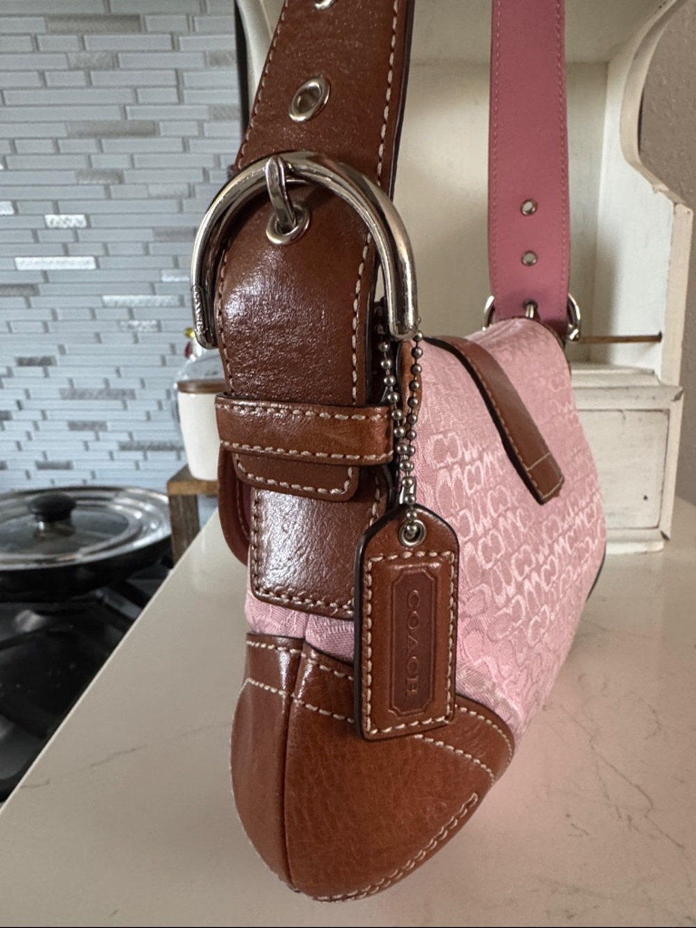 Coach Pink and Brown Signature Shoulder Bag - Picture 3 of 8